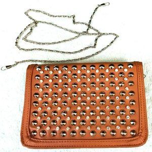 Studded Metal Chain Purse Small Brown